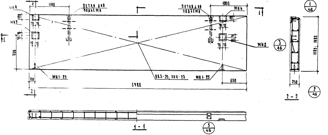 Панель НШ-60-15пр из легкого бетона (толщина 250мм) Серия ИИ 04-5